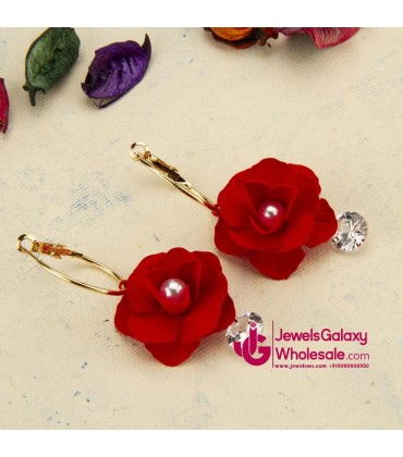 Red Gold-Plated Handcrafted Floral Drop Earrings