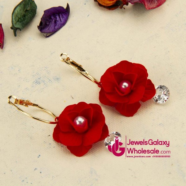 Red Gold-Plated Handcrafted Floral Drop Earrings