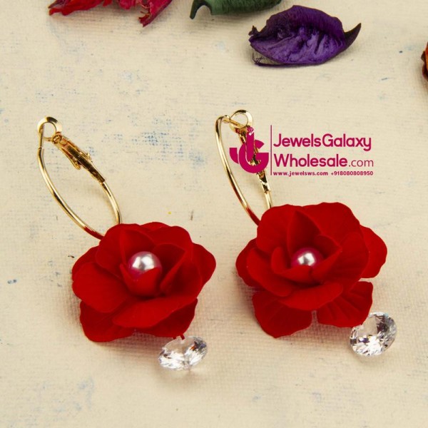 Red Gold-Plated Handcrafted Floral Drop Earrings