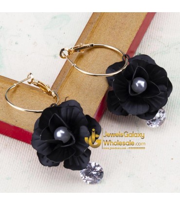 Black Gold-Plated Handcrafted Floral Drop Earrings