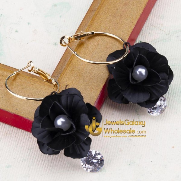Black Gold-Plated Handcrafted Floral Drop Earrings