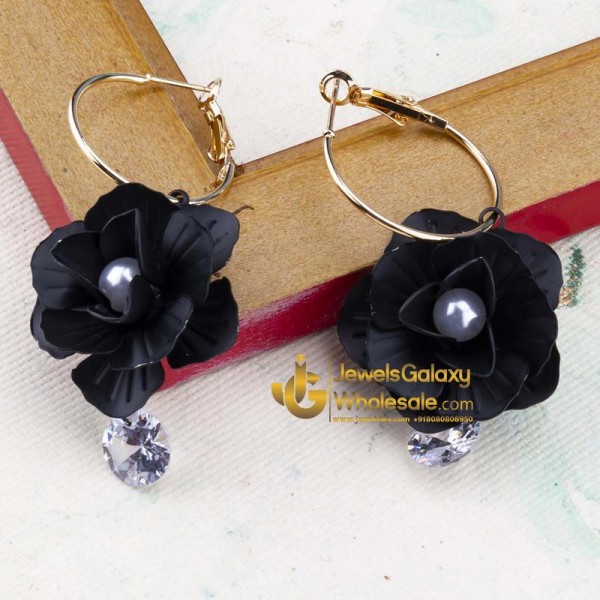Black Gold-Plated Handcrafted Floral Drop Earrings