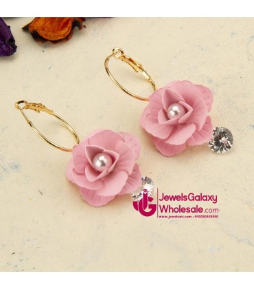 Pink Gold-Plated Handcrafted Floral Drop Earrings