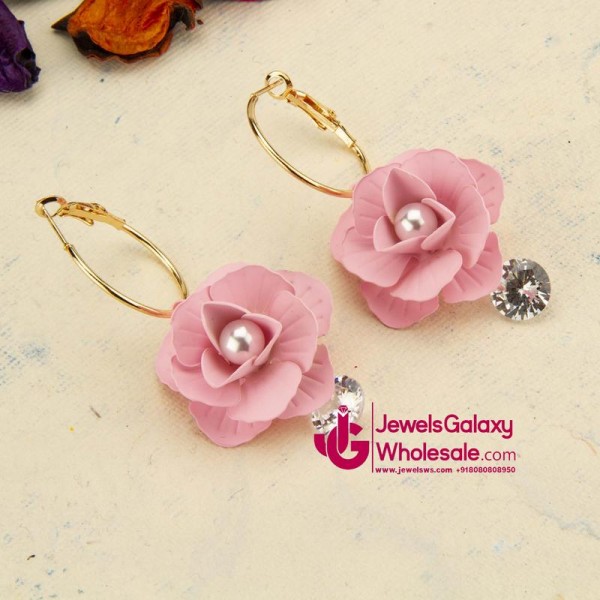 Pink Gold-Plated Handcrafted Floral Drop Earrings
