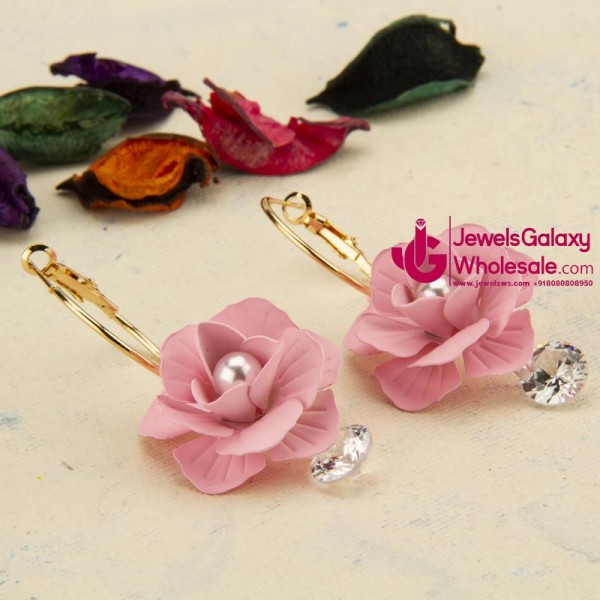Pink Gold-Plated Handcrafted Floral Drop Earrings