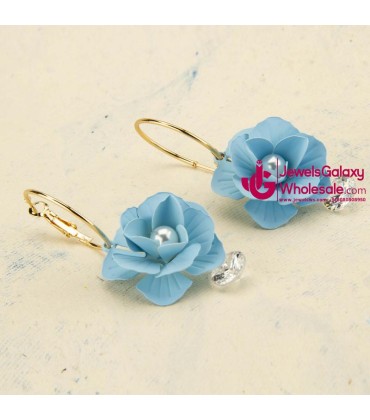 Blue Gold-Plated Handcrafted Floral Drop Earrings