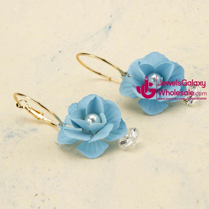 Blue Gold-Plated Handcrafted Floral Drop Earrings