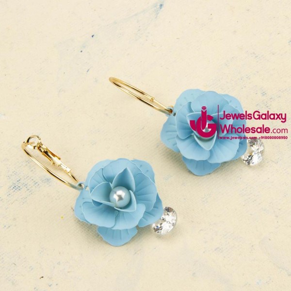 Blue Gold-Plated Handcrafted Floral Drop Earrings