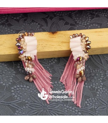 Pink & Mauve Beaded Tasselled Handcrafted Drop Earrings