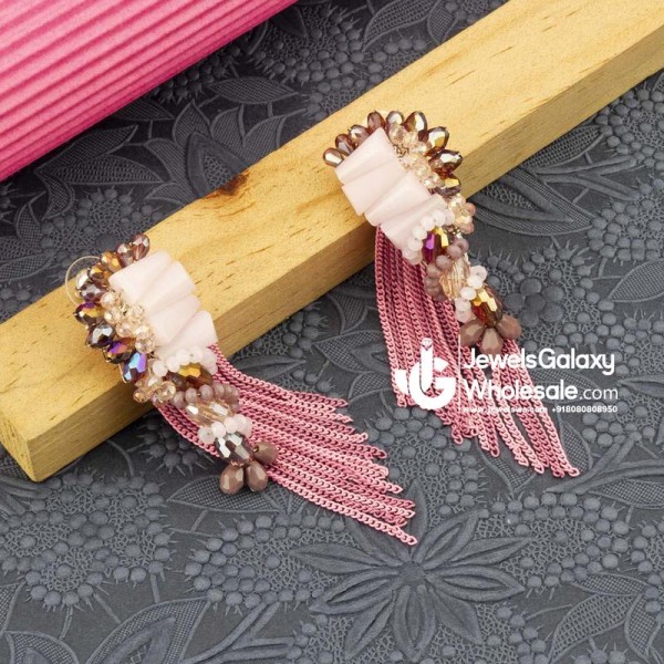 Pink & Mauve Beaded Tasselled Handcrafted Drop Earrings