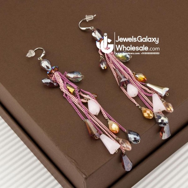 Pink Silver Plated Handcrafted Contemporary Drop Earrings