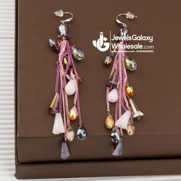 Pink Silver Plated Handcrafted Contemporary Drop Earrings