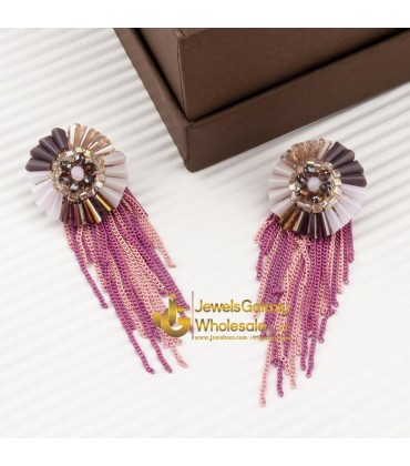 Lavender Gold-Plated Handcrafted Circular Drop Earrings