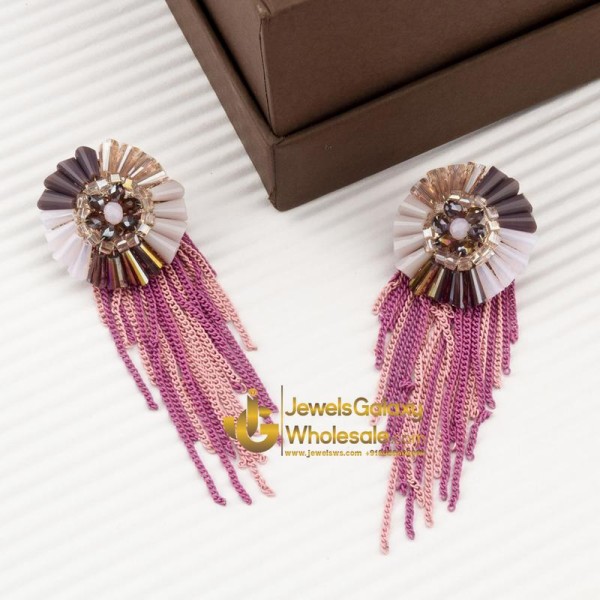 Lavender Gold-Plated Handcrafted Circular Drop Earrings