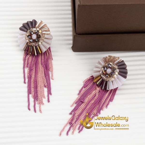 Lavender Gold-Plated Handcrafted Circular Drop Earrings