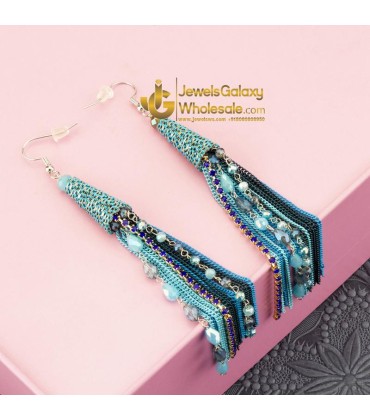 Blue Silver-Plated Handcrafted Contemporary Drop Earrings