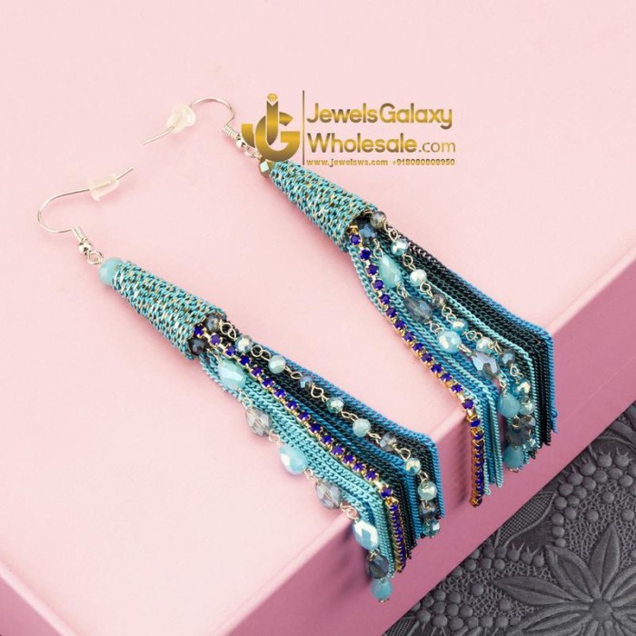 Blue Silver-Plated Handcrafted Contemporary Drop Earrings