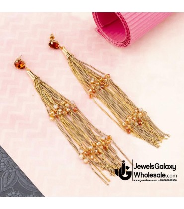 Pink & Orange Gold-Plated Tasselled Handcrafted Drop Earrings