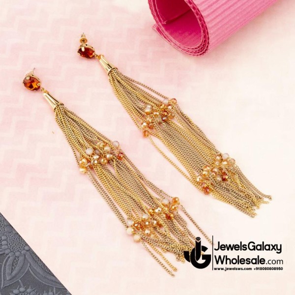 Pink & Orange Gold-Plated Tasselled Handcrafted Drop Earrings