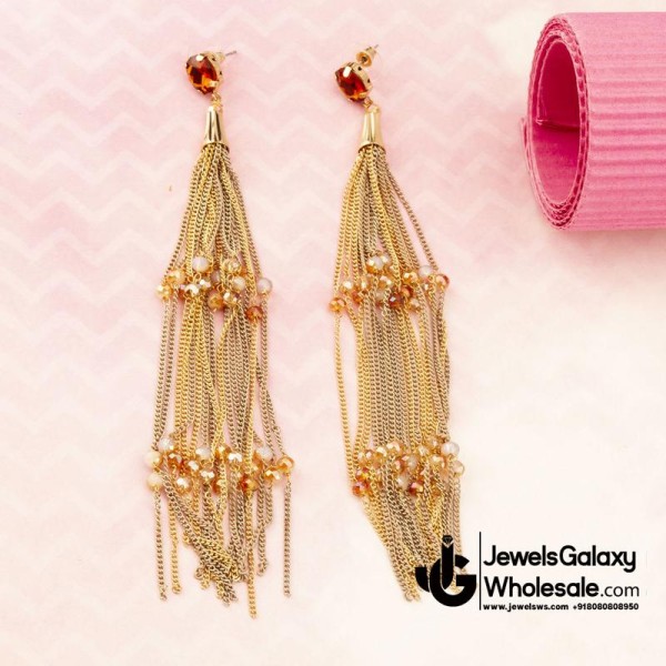 Pink & Orange Gold-Plated Tasselled Handcrafted Drop Earrings