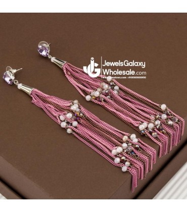 Pink & Lavender Silver-Plated Tasselled Handcrafted Drop Earrings