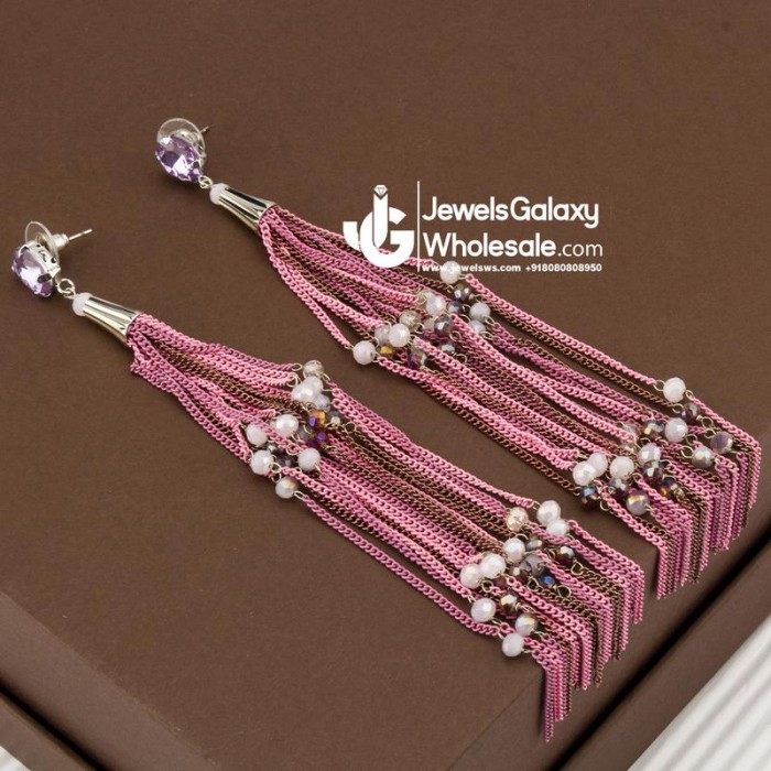 Pink & Lavender Silver-Plated Tasselled Handcrafted Drop Earrings