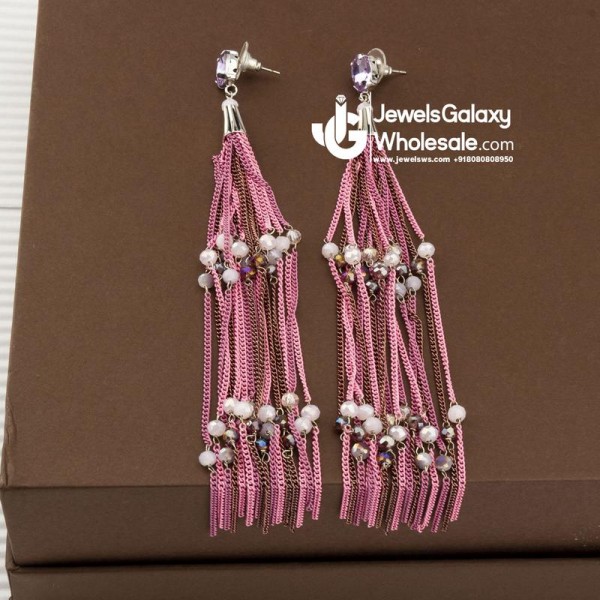 Pink & Lavender Silver-Plated Tasselled Handcrafted Drop Earrings