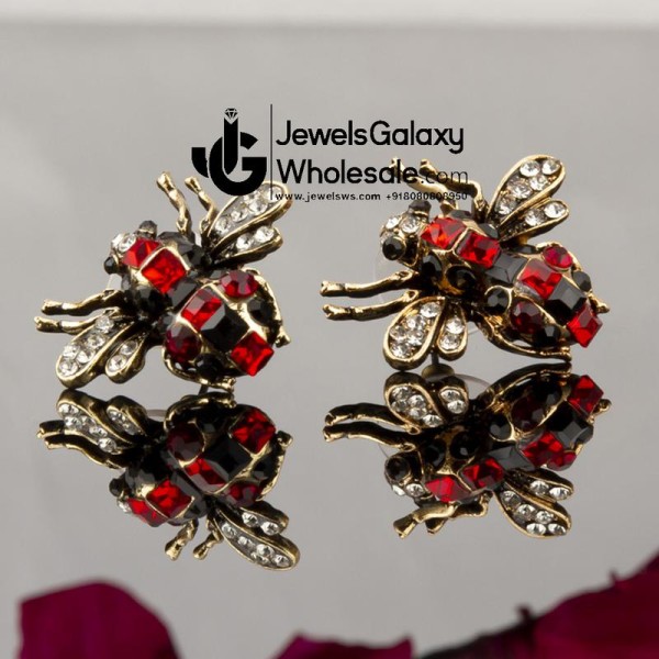 Jewels Wholesale Red Bee inspired GP American Diamond Earrings