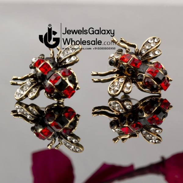 Jewels Wholesale Red Bee inspired GP American Diamond Earrings