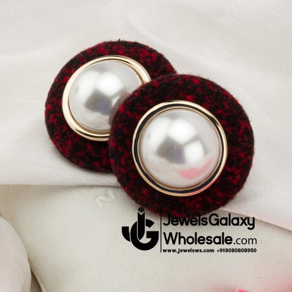 Gold Plated Red Round Earrings