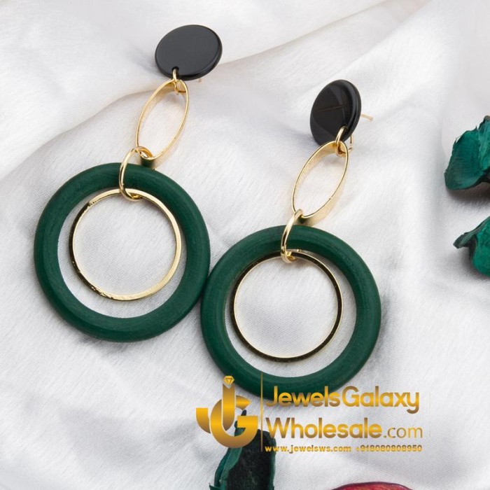 Gold Plated Green Geometrical Drop Earrings