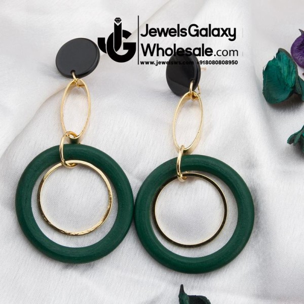 Gold Plated Green Geometrical Drop Earrings