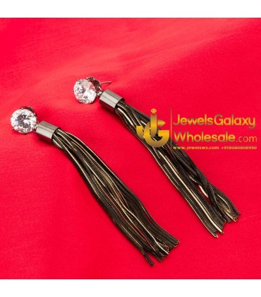 Gold Plated American Diamond Tassel Earrings