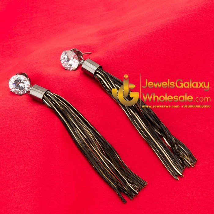 Gold Plated American Diamond Tassel Earrings