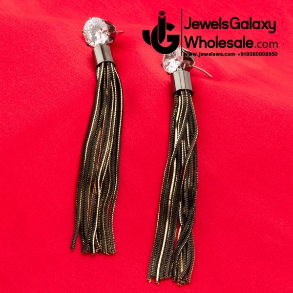 Gold Plated American Diamond Tassel Earrings