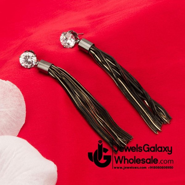 Gold Plated American Diamond Tassel Earrings