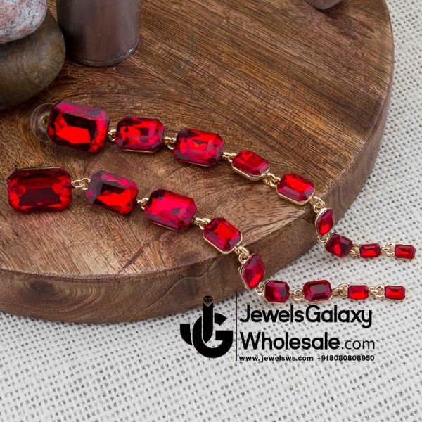 Gold Plated Handcrafted Red Drop Earrings