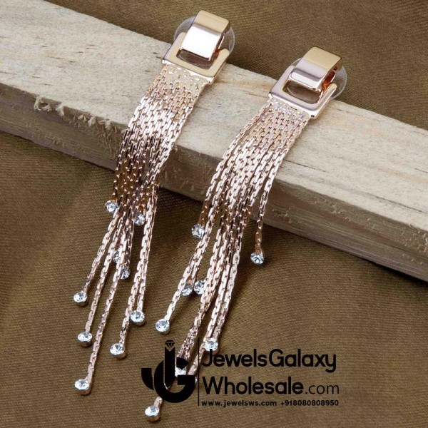 Rose Gold Plated Shiny Chain Tassel Earrings 9553