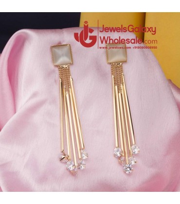 Rose Gold Plated Grey Crystal Chain Tassel Earrings 9562