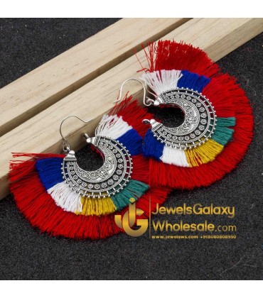 Jewels Galaxy Silver Plated Multicolour Tassel Earrings