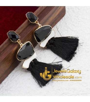 Gold Plated Onyx Black Tassel Earrings