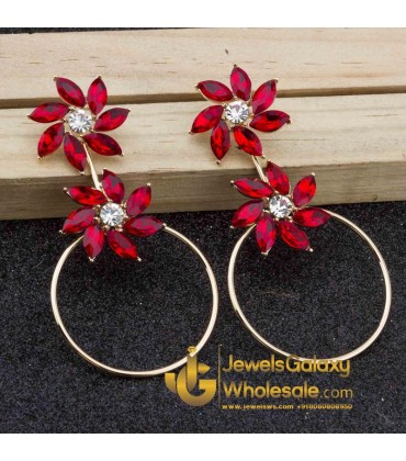 Copper Plated Red Crystal Floral Drop Earrings