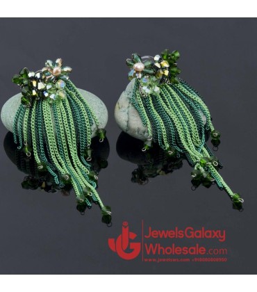 Gold Plated Designer Green Chain Tassel Earrings