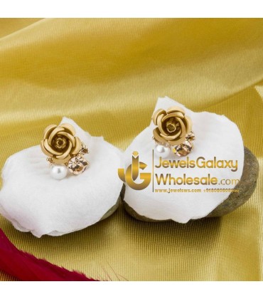 Gold Plated Golden Rose Shaped Earrings