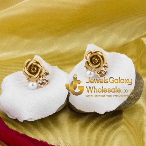 Gold Plated Golden Rose Shaped Earrings