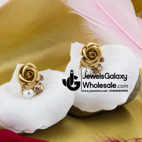 Gold Plated Golden Rose Shaped Earrings