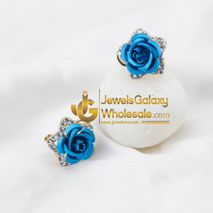 Gold Plated Blue Rose Shaped Earrings