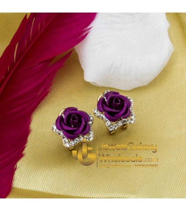 Gold Plated Purple Rose Shaped Earrings
