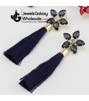 Gold Plated Blue Star Tassel Earrings