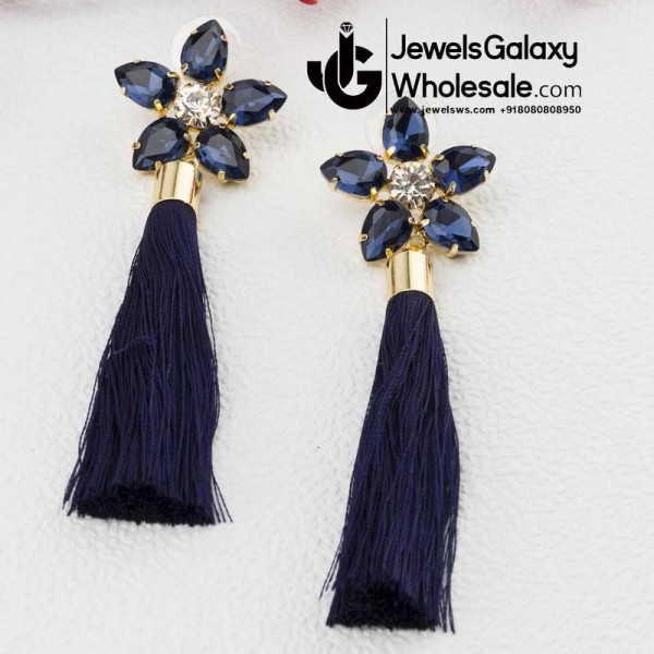 Gold Plated Blue Star Tassel Earrings